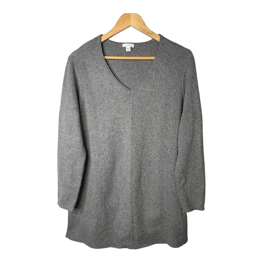 J Jill Gray V-Neck Knit Tunic Sweater Long Sleeve‎ Casual Women Size Medium